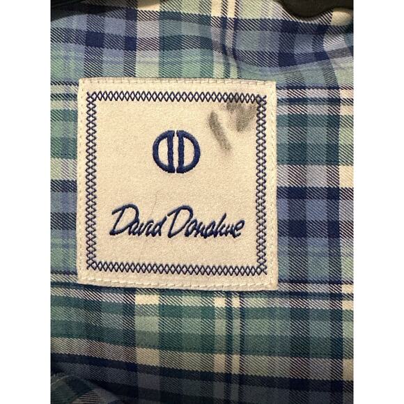 David Donahue Dress Shirt Mens Large Blue Green Plaid 100% Cotton - Picture 5 of 6